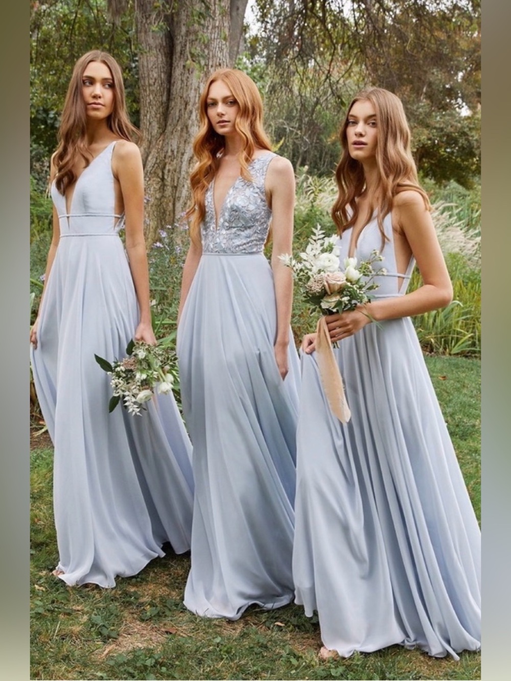 BHLDN Anthropologie Jenny Yoo Kinsley Dress in Whisper Blue Sz 8 $325 lace